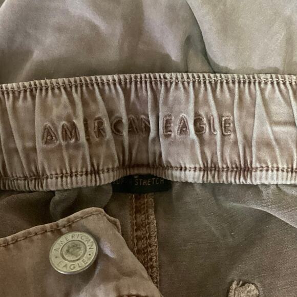 American Eagle Tan Beige Drawstring Cargo Skinny  Zip Utility Jogger Pants Sz 6 - Picture 4 of 5